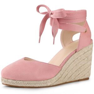 Espadrille Platform Wedge Heel Lace Up Sandals Pink